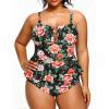 imageYonique Plus Size Swimsuits for Women Tummy Control Two Piece Bathing Suits Peplum Tankini Tops High Waisted SwimwearBlack  Floral