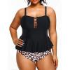 imageYonique Plus Size Swimsuits for Women Tummy Control Two Piece Bathing Suits Peplum Tankini Tops High Waisted SwimwearBlack  Leopard
