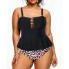imageYonique Plus Size Swimsuits for Women Tummy Control Two Piece Bathing Suits Peplum Tankini Tops High Waisted SwimwearBlack  Leopard