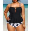 imageYonique Plus Size Swimsuits for Women Tummy Control Two Piece Bathing Suits Peplum Tankini Tops High Waisted SwimwearBlack 01