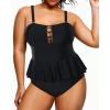 imageYonique Plus Size Swimsuits for Women Tummy Control Two Piece Bathing Suits Peplum Tankini Tops High Waisted SwimwearBlack