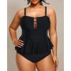 imageYonique Plus Size Swimsuits for Women Tummy Control Two Piece Bathing Suits Peplum Tankini Tops High Waisted SwimwearBlack
