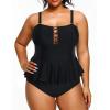 imageYonique Plus Size Swimsuits for Women Tummy Control Two Piece Bathing Suits Peplum Tankini Tops High Waisted SwimwearBlack