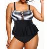 imageYonique Plus Size Swimsuits for Women Tummy Control Two Piece Bathing Suits Peplum Tankini Tops High Waisted SwimwearBlack Stripe