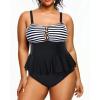 imageYonique Plus Size Swimsuits for Women Tummy Control Two Piece Bathing Suits Peplum Tankini Tops High Waisted SwimwearBlack Stripe