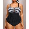 imageYonique Plus Size Swimsuits for Women Tummy Control Two Piece Bathing Suits Peplum Tankini Tops High Waisted SwimwearBlack Stripe
