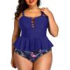 imageYonique Plus Size Swimsuits for Women Tummy Control Two Piece Bathing Suits Peplum Tankini Tops High Waisted SwimwearBlue 01
