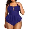 imageYonique Plus Size Swimsuits for Women Tummy Control Two Piece Bathing Suits Peplum Tankini Tops High Waisted SwimwearBlue 02