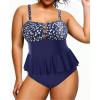 imageYonique Plus Size Swimsuits for Women Tummy Control Two Piece Bathing Suits Peplum Tankini Tops High Waisted SwimwearBlue Dot