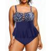 imageYonique Plus Size Swimsuits for Women Tummy Control Two Piece Bathing Suits Peplum Tankini Tops High Waisted SwimwearBlue Dot