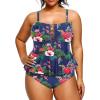 imageYonique Plus Size Swimsuits for Women Tummy Control Two Piece Bathing Suits Peplum Tankini Tops High Waisted SwimwearBlue Floral