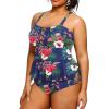 imageYonique Plus Size Swimsuits for Women Tummy Control Two Piece Bathing Suits Peplum Tankini Tops High Waisted SwimwearBlue Floral