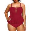 imageYonique Plus Size Swimsuits for Women Tummy Control Two Piece Bathing Suits Peplum Tankini Tops High Waisted SwimwearBright Burgundy