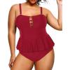 imageYonique Plus Size Swimsuits for Women Tummy Control Two Piece Bathing Suits Peplum Tankini Tops High Waisted SwimwearBright Burgundy