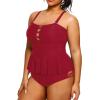 imageYonique Plus Size Swimsuits for Women Tummy Control Two Piece Bathing Suits Peplum Tankini Tops High Waisted SwimwearBright Burgundy