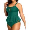 imageYonique Plus Size Swimsuits for Women Tummy Control Two Piece Bathing Suits Peplum Tankini Tops High Waisted SwimwearGreen