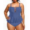 imageYonique Plus Size Swimsuits for Women Tummy Control Two Piece Bathing Suits Peplum Tankini Tops High Waisted SwimwearGrey Blue