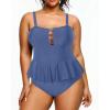 imageYonique Plus Size Swimsuits for Women Tummy Control Two Piece Bathing Suits Peplum Tankini Tops High Waisted SwimwearGrey Blue