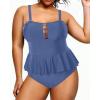 imageYonique Plus Size Swimsuits for Women Tummy Control Two Piece Bathing Suits Peplum Tankini Tops High Waisted SwimwearGrey Blue