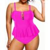 imageYonique Plus Size Swimsuits for Women Tummy Control Two Piece Bathing Suits Peplum Tankini Tops High Waisted SwimwearHot Pink