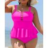 imageYonique Plus Size Swimsuits for Women Tummy Control Two Piece Bathing Suits Peplum Tankini Tops High Waisted SwimwearHot Pink