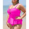 imageYonique Plus Size Swimsuits for Women Tummy Control Two Piece Bathing Suits Peplum Tankini Tops High Waisted SwimwearHot Pink