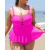 imageYonique Plus Size Swimsuits for Women Tummy Control Two Piece Bathing Suits Peplum Tankini Tops High Waisted SwimwearHot Pink