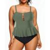 imageYonique Plus Size Swimsuits for Women Tummy Control Two Piece Bathing Suits Peplum Tankini Tops High Waisted SwimwearLight Army Green