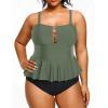 imageYonique Plus Size Swimsuits for Women Tummy Control Two Piece Bathing Suits Peplum Tankini Tops High Waisted SwimwearLight Army Green