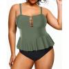 imageYonique Plus Size Swimsuits for Women Tummy Control Two Piece Bathing Suits Peplum Tankini Tops High Waisted SwimwearLight Army Green