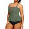 imageYonique Plus Size Swimsuits for Women Tummy Control Two Piece Bathing Suits Peplum Tankini Tops High Waisted SwimwearLight Army Green