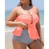 imageYonique Plus Size Swimsuits for Women Tummy Control Two Piece Bathing Suits Peplum Tankini Tops High Waisted SwimwearPink Stripe
