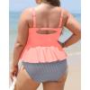 imageYonique Plus Size Swimsuits for Women Tummy Control Two Piece Bathing Suits Peplum Tankini Tops High Waisted SwimwearPink Stripe