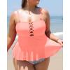imageYonique Plus Size Swimsuits for Women Tummy Control Two Piece Bathing Suits Peplum Tankini Tops High Waisted SwimwearPink Stripe