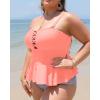 imageYonique Plus Size Swimsuits for Women Tummy Control Two Piece Bathing Suits Peplum Tankini Tops High Waisted SwimwearPink Stripe