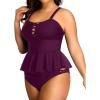 imageYonique Plus Size Swimsuits for Women Tummy Control Two Piece Bathing Suits Peplum Tankini Tops High Waisted SwimwearPurple