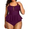 imageYonique Plus Size Swimsuits for Women Tummy Control Two Piece Bathing Suits Peplum Tankini Tops High Waisted SwimwearPurple