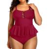 imageYonique Plus Size Swimsuits for Women Tummy Control Two Piece Bathing Suits Peplum Tankini Tops High Waisted SwimwearRed