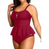 imageYonique Plus Size Swimsuits for Women Tummy Control Two Piece Bathing Suits Peplum Tankini Tops High Waisted SwimwearRed