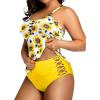 imageYonique Plus Size Swimsuits for Women Tummy Control Two Piece Bathing Suits Peplum Tankini Tops High Waisted SwimwearSunflower