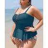 imageYonique Plus Size Swimsuits for Women Tummy Control Two Piece Bathing Suits Peplum Tankini Tops High Waisted SwimwearTeal Flower