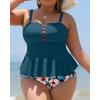 imageYonique Plus Size Swimsuits for Women Tummy Control Two Piece Bathing Suits Peplum Tankini Tops High Waisted SwimwearTeal Flower