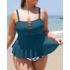 imageYonique Plus Size Swimsuits for Women Tummy Control Two Piece Bathing Suits Peplum Tankini Tops High Waisted SwimwearTeal Flower