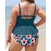 imageYonique Plus Size Swimsuits for Women Tummy Control Two Piece Bathing Suits Peplum Tankini Tops High Waisted SwimwearTeal Flower