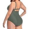 imageYonique Women Plus Size One Piece Swimsuits Tummy Control Bathing Suits Twist Front Ruched SwimwearArmy Green