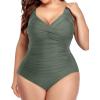 imageYonique Women Plus Size One Piece Swimsuits Tummy Control Bathing Suits Twist Front Ruched SwimwearArmy Green