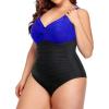imageYonique Women Plus Size One Piece Swimsuits Tummy Control Bathing Suits Twist Front Ruched SwimwearBlue  Black