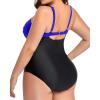 imageYonique Women Plus Size One Piece Swimsuits Tummy Control Bathing Suits Twist Front Ruched SwimwearBlue  Black
