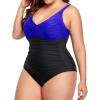 imageYonique Women Plus Size One Piece Swimsuits Tummy Control Bathing Suits Twist Front Ruched SwimwearBlue  Black