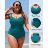 imageYonique Women Plus Size One Piece Swimsuits Tummy Control Bathing Suits Twist Front Ruched SwimwearBlue Green